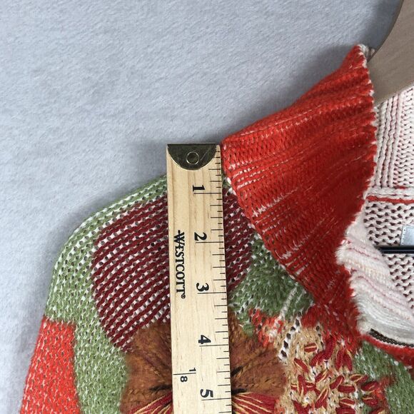 COLDWATER CREEK Embroidered Full Zip Sweater Sz M Orange Printed Floral Cotton - Picture 7 of 13